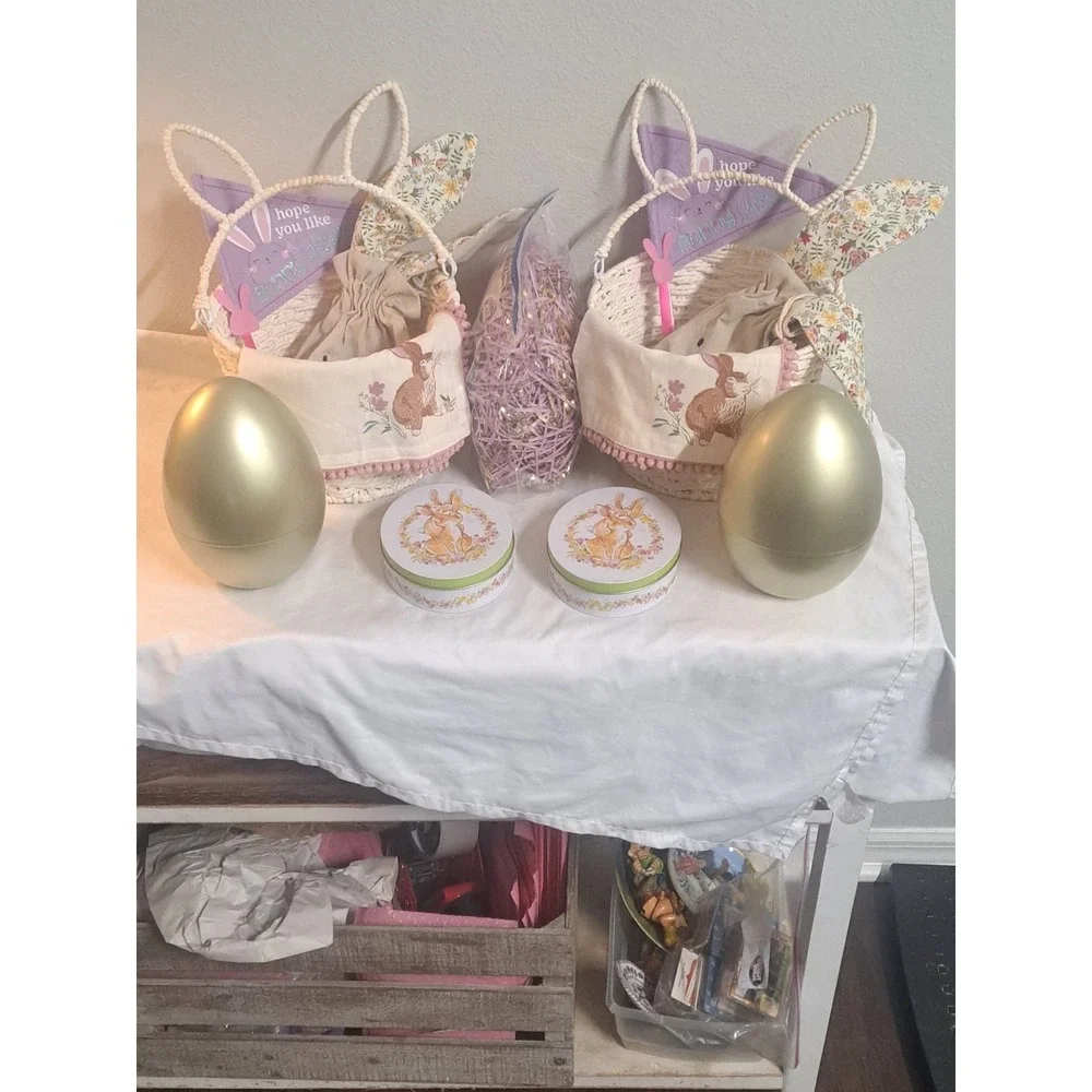 🐣 Easter Basket Set of 2 Bunny Baskets 🐰🥚 Eggs Grass Ready to Gift All NEW